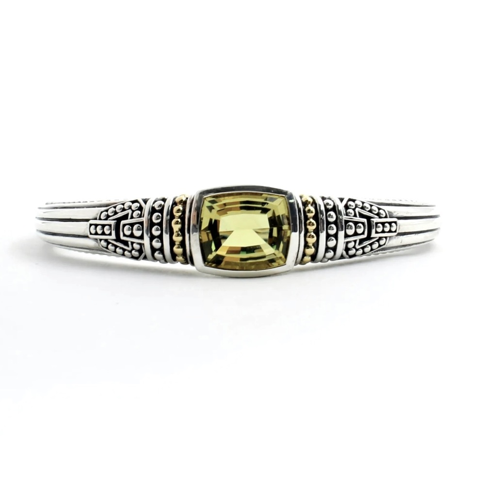 ♥️SOLD♥️LAGOS * Vintage Sterling Silver & 18K Citrine Caviar Cuff Bracelet - Picture 4 of 10